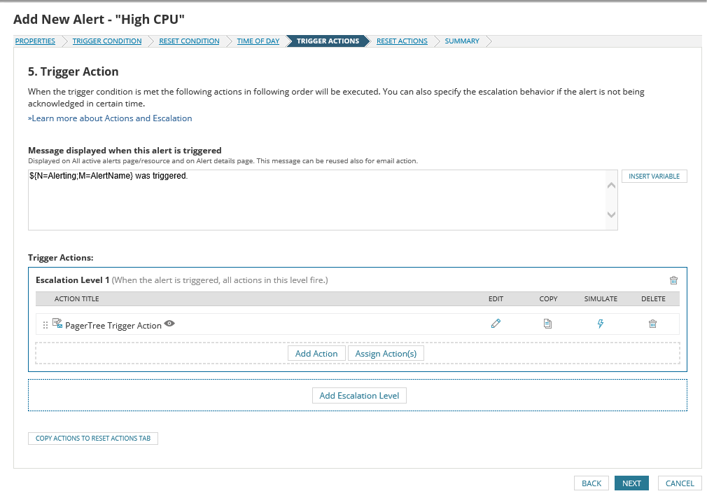 Solarwinds PagerTree HTTP/S action configuration.